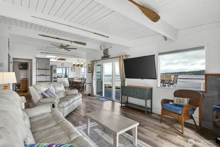Looking from Living room toward the kitchen, you can really see how big the space is. The cabin lives larger than the square footage with ample storage.