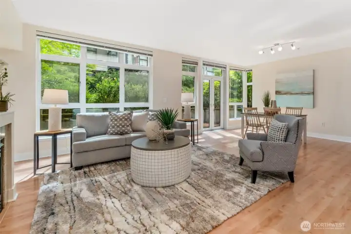 Taller ceilings, generously sized spaces, and a wall of windows make for a pretty great Great Room! Taller ceilings, generously sized spaces, and a wall of windows make for a pretty great Great Room!