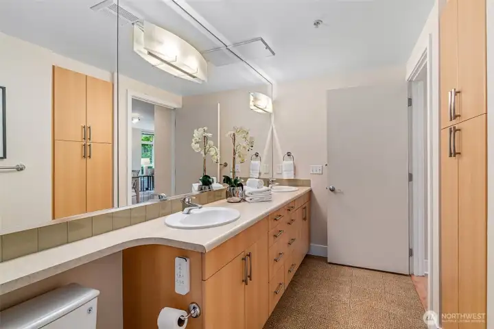 Bathroom also has a large linen closet. Bathroom also has a large linen closet.