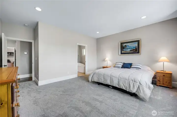 The primary retreat has all the amenities to make it a first-class retreat. The door on the left goes to impressive ensuite.