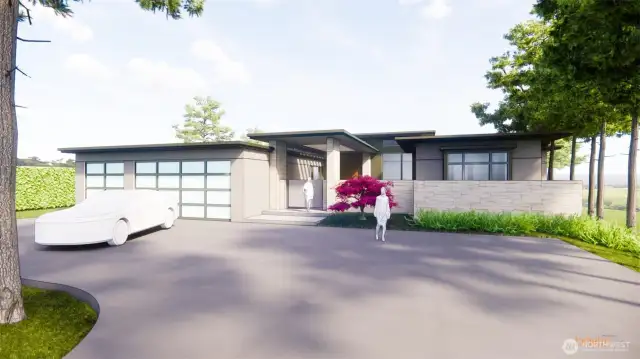 Single level 8000 sq foot home rendering. One of the many variations that can be built here. Bring your vision to complete this masterpiece!