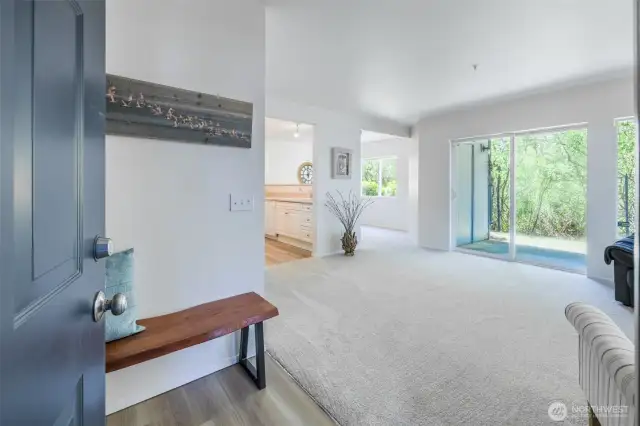 Step into the front door... living area to the right and bedrooms and bathroom and utility rooms are to the left