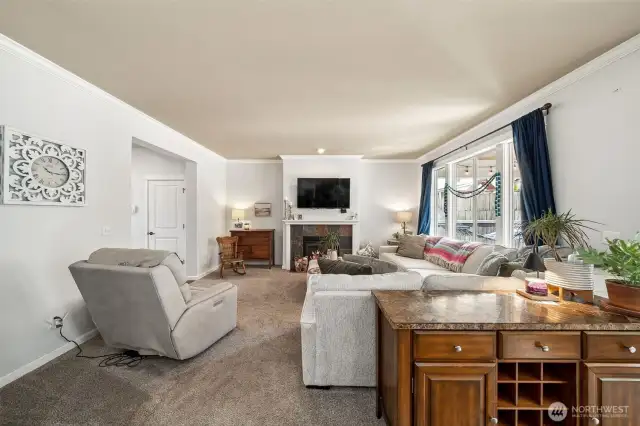 From standing in the kitchen it's a nice view  of the family room where everyone seems to  gather.