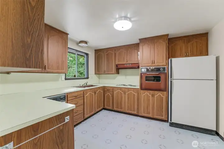 Lots of counter space and cabinets.