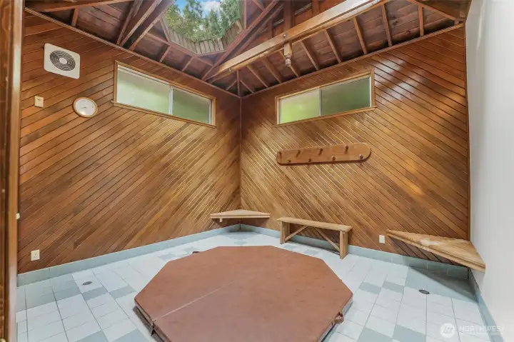 Hot tub room with skylights.