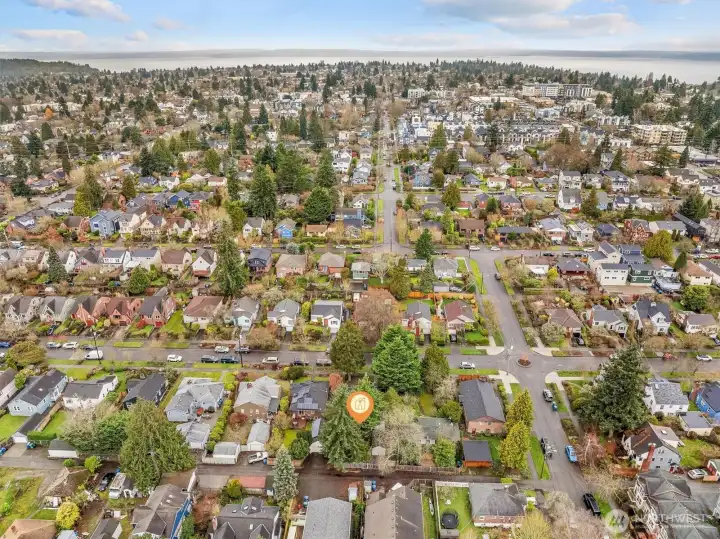 aerial photo looking west. You can see Puget Sound from this photo. Sought after Whittier Heights location!