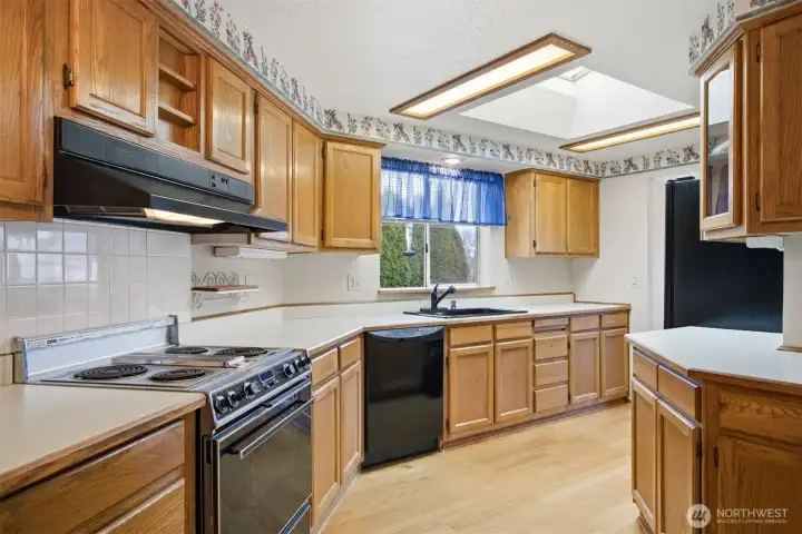 Bright kitchen with skylight