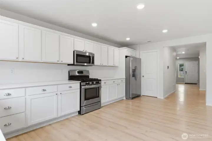 Kitchen looking towards walk in pantry and entrance hallway