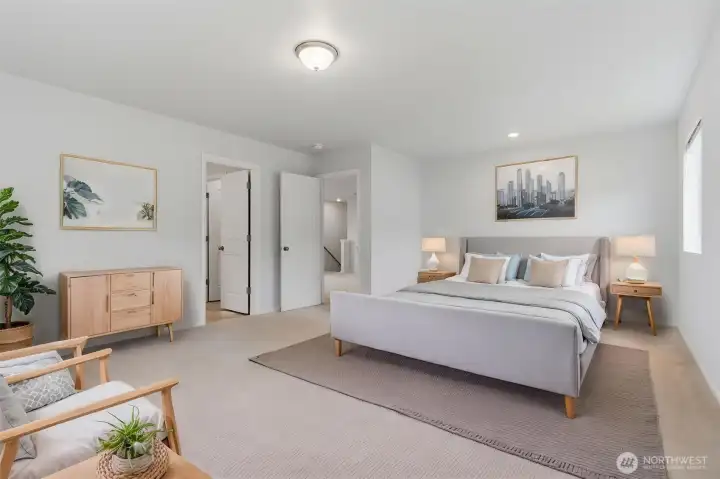 Virtually staged primary bedroom