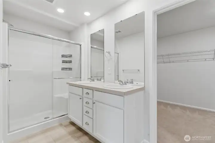 Primary bathroom with dual sinks