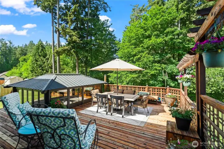 2 level Rear Deck with covered Gazebo with Hot Tub