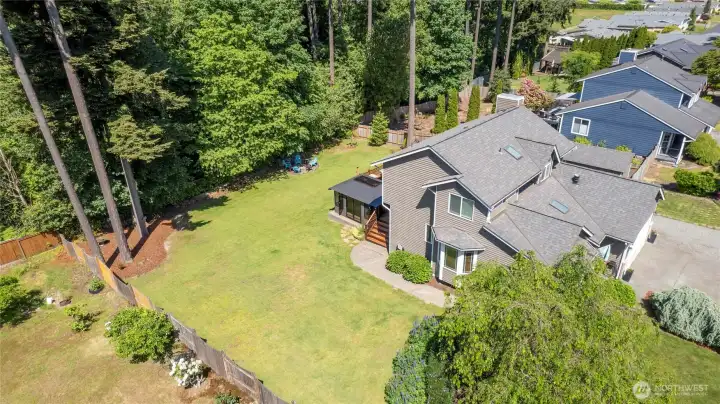 Another Aerial shot showing this Beautiful Home with Green belt behind you.
