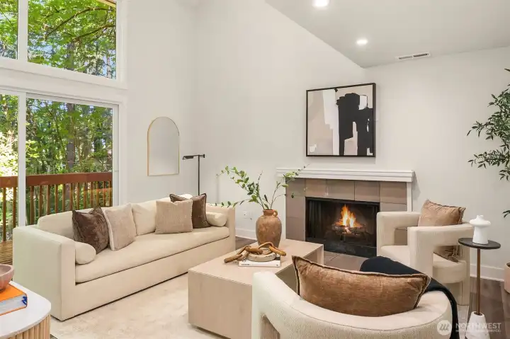 Wood burning fireplace.