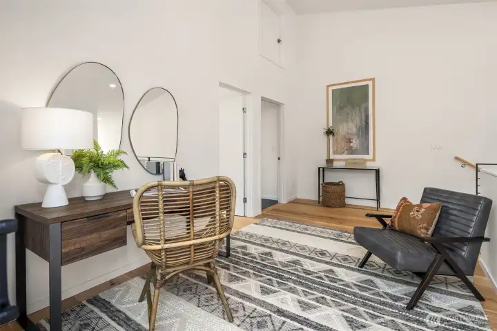 Upstairs, you'll discover an additional two bedrooms, a full bath, access to your roof deck, and a bonus flex space, providing ample room for relaxation, privacy, and versatile living.