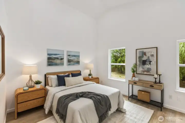 A serene retreat with wood flooring and soft natural light. A serene retreat with wood flooring and soft natural light.