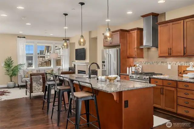 Views of the spacious eat-in kitchen from the dining space.