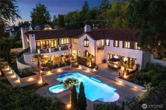 Looking down at the outdoor entertaining spaces...
