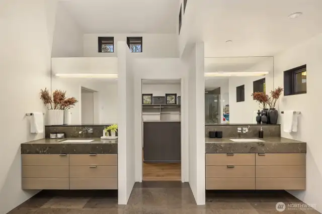 Primary bathroom with walk-in closet.