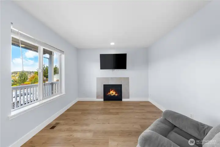 Cozy gas fireplace in the front room.