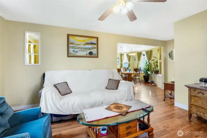 Living room facing dining area.