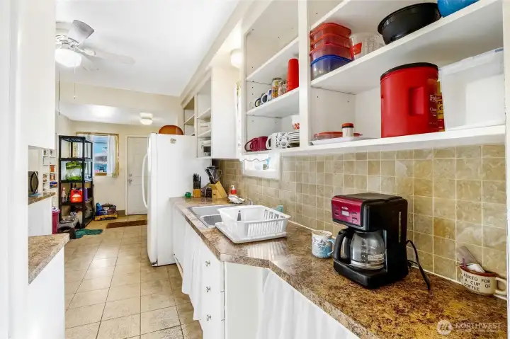 Loads of shelving, and counterspace.