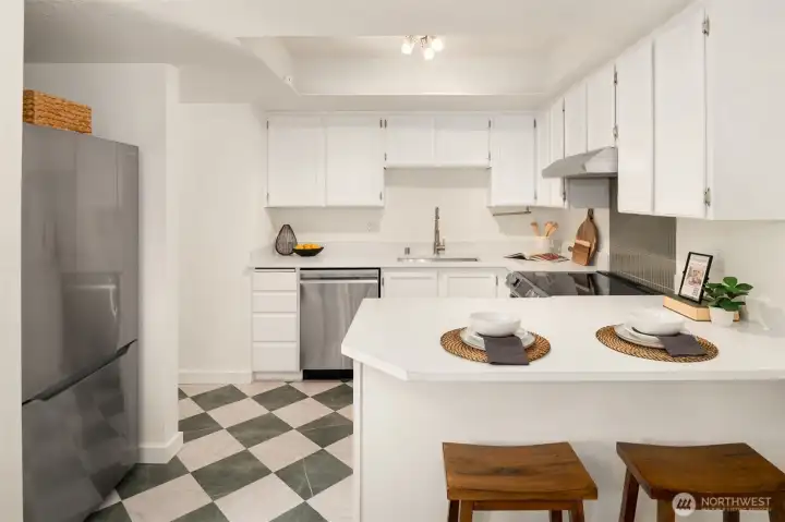 Refreshed kitchen with bar seating