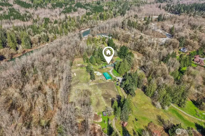 Top-down aerial showing buildings and layout
