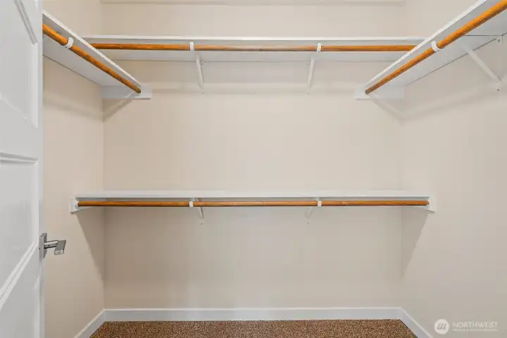Solid shelving in all closets.