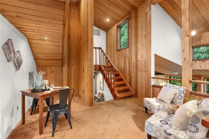 Sitting area with climbing wall