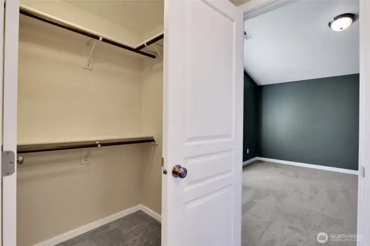 Spacious primary walk-in closet with plenty of room for everyday organization.