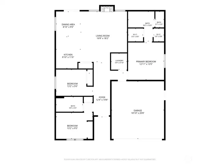 Functional single-level floor plan offering 3 bedrooms, 1.75 bathrooms, and 1,412 square feet of comfortable living space.