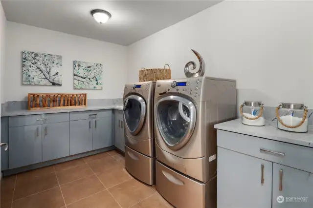 On a Main level located the laundry room with the sink and new cabinets.