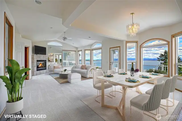 Virtually staged open concept living with stunning views od Port Susan and Mt Baker