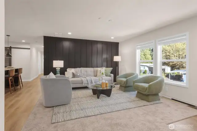 Walk in to the light & airy living area.