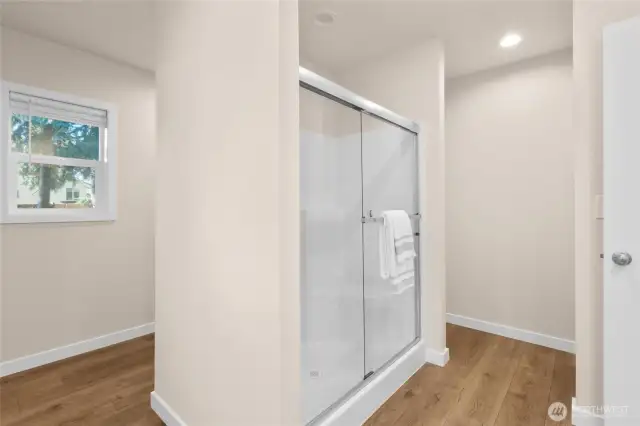 oversized shower and walk-in closet