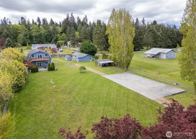 Cement pad in place for future garage or barn, RV parking