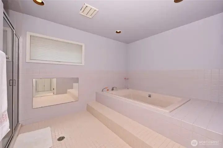 While there’s a large hot tub in the basement, the primary features a beautiful Japanese-style soaking tub for a more tranquil and private experience.