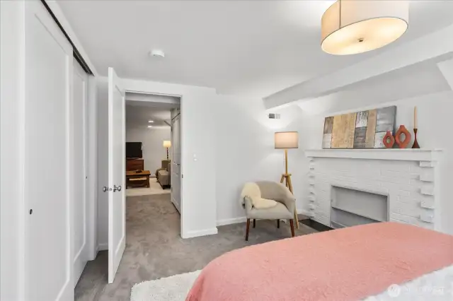 Lower level guest bedroom with closet