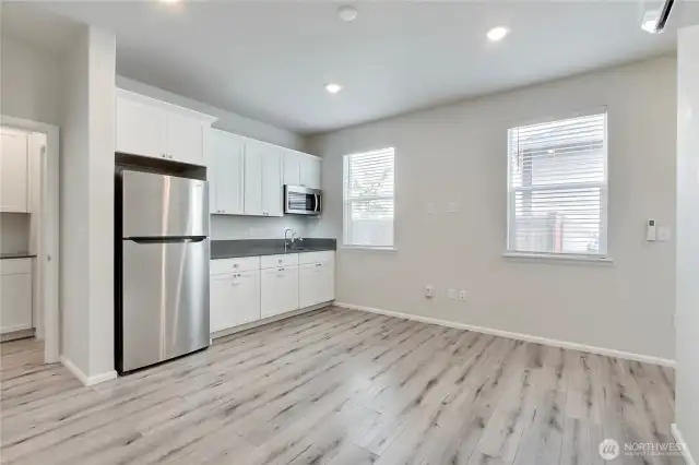 Kitchenette and living area.