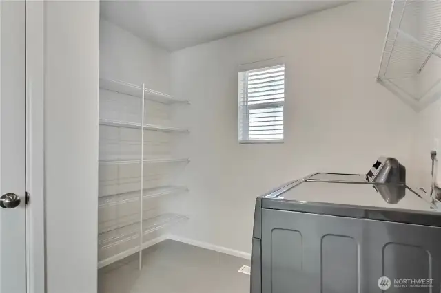 Utility room with storage.  Washer/Dryer included.