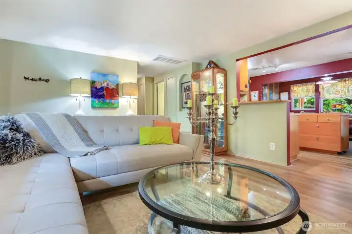 Living room opens into the kitchen.