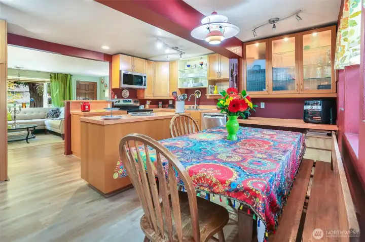Comfortable dining area is adjacent to the kitchen.