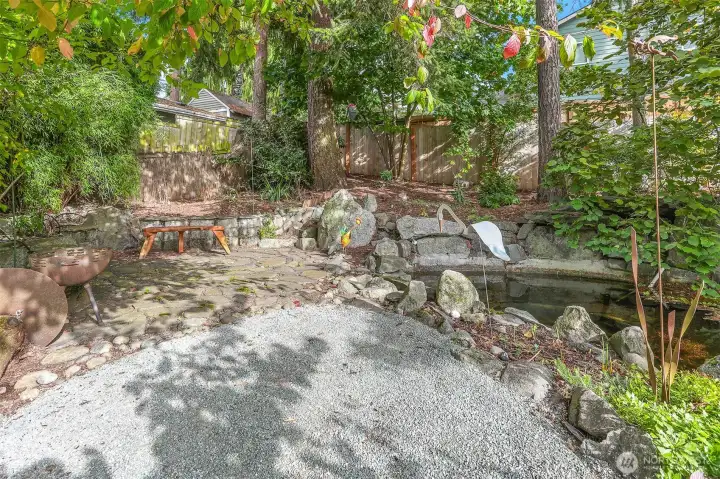The private stone patio is a great place to read or reflex while enjoying the sound of the waterfall.