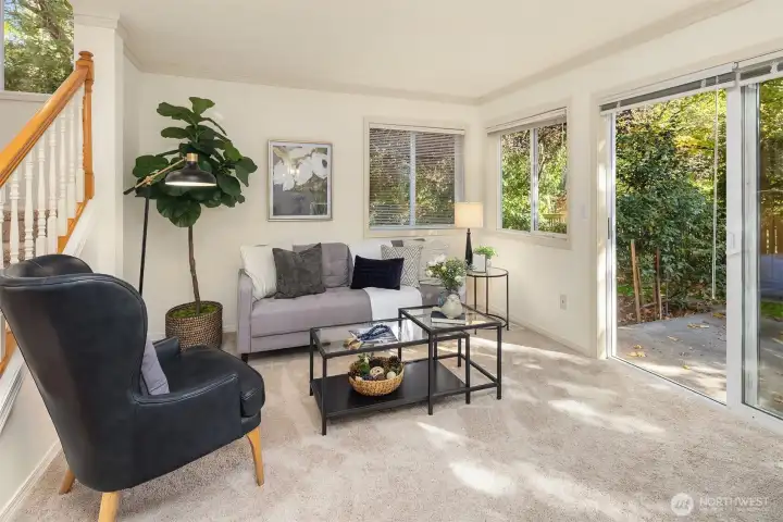 Inviting family room with convenient patio access