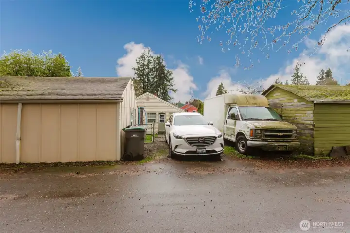 Parking and potential ADU.