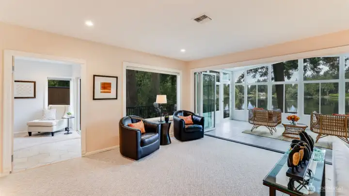 Looking a different way while in the family room you see a hidden door to the Primary suite ( held shut by special magnets).