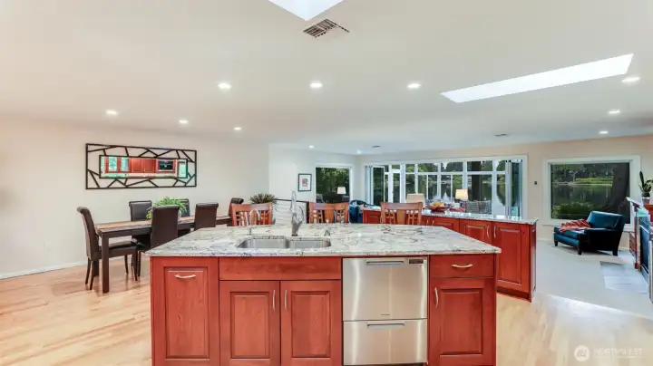 The island is spacious with a 4 spot eat bar and a double door Fisher and Paykel dishwasher Plus sky light