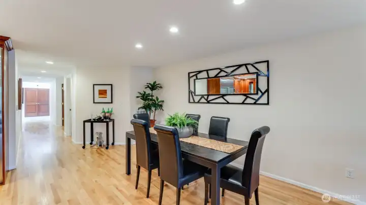 Spacious dining room is just steps from the kitchen.