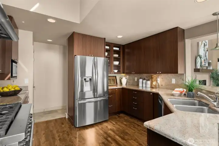 Custom open shelving adds a nice touch
