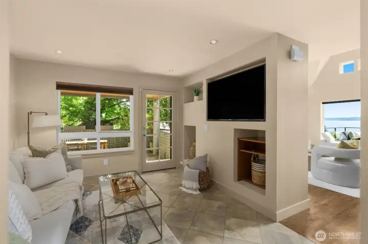 Great room on main level with access to the covered outdoor patio